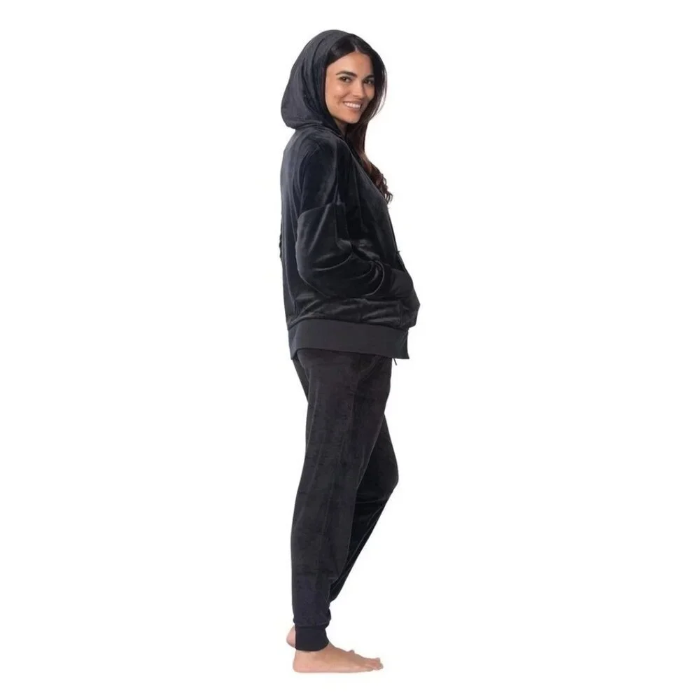 Felina Women's M Velour Hoodie & Jogger Set Black L1276